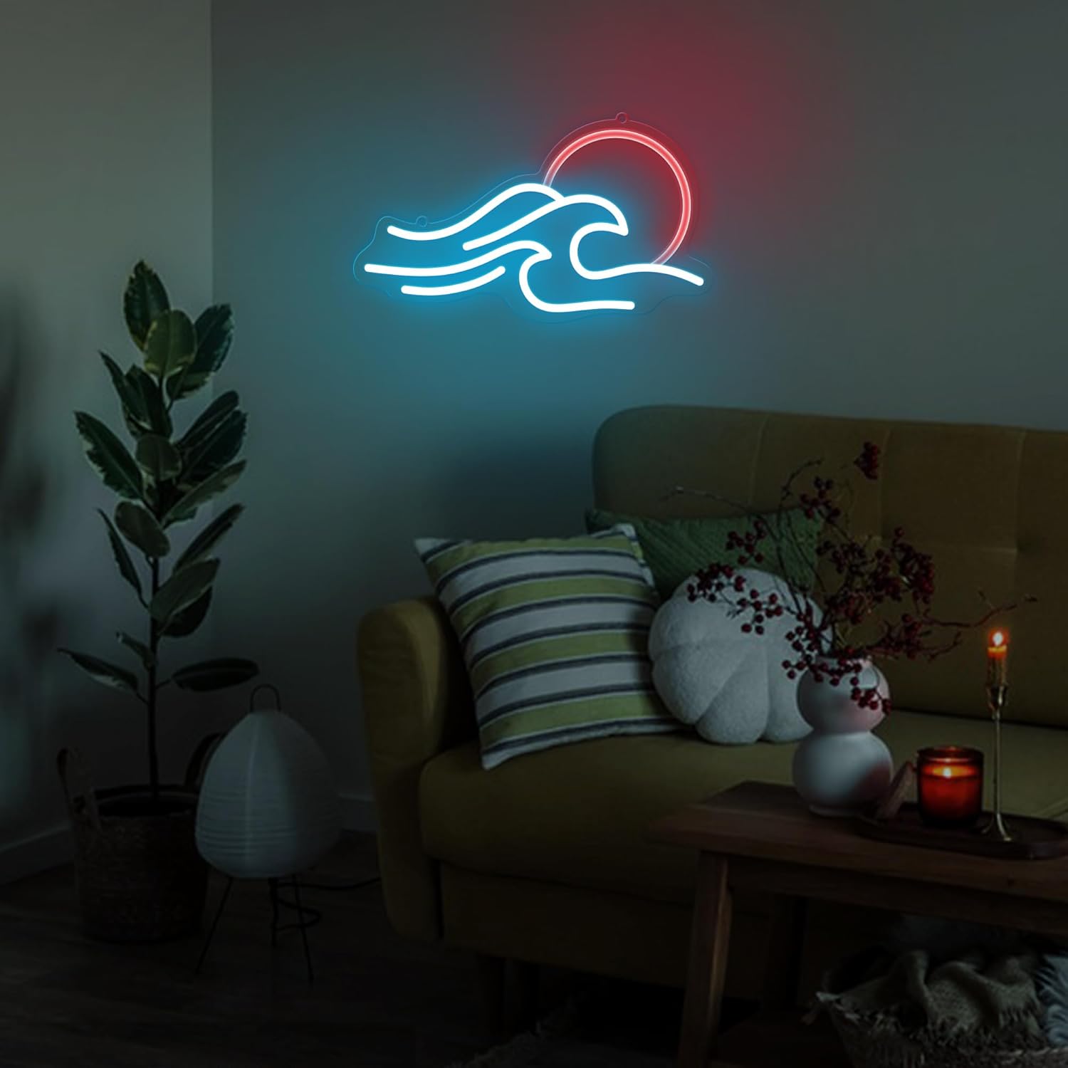 Wave Neon Signs for Wall Decor, Anywin Dimmable Neon Sign Sunrise Sunset Led Signs Wave Art Neon Lights For Living Room, Bedroom Gaming Room, Hotel Decor, Cool Birthday Gifts for Friends, Partner