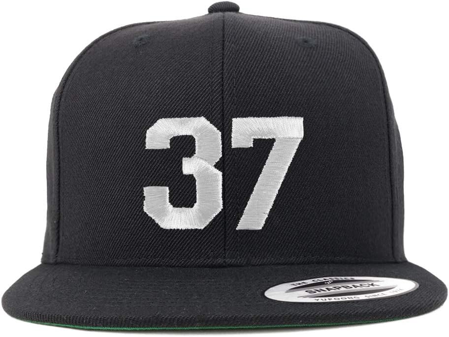Trendy Apparel Shop Number 37 White Thread Embroidered Flat Bill Snapback Baseball Cap