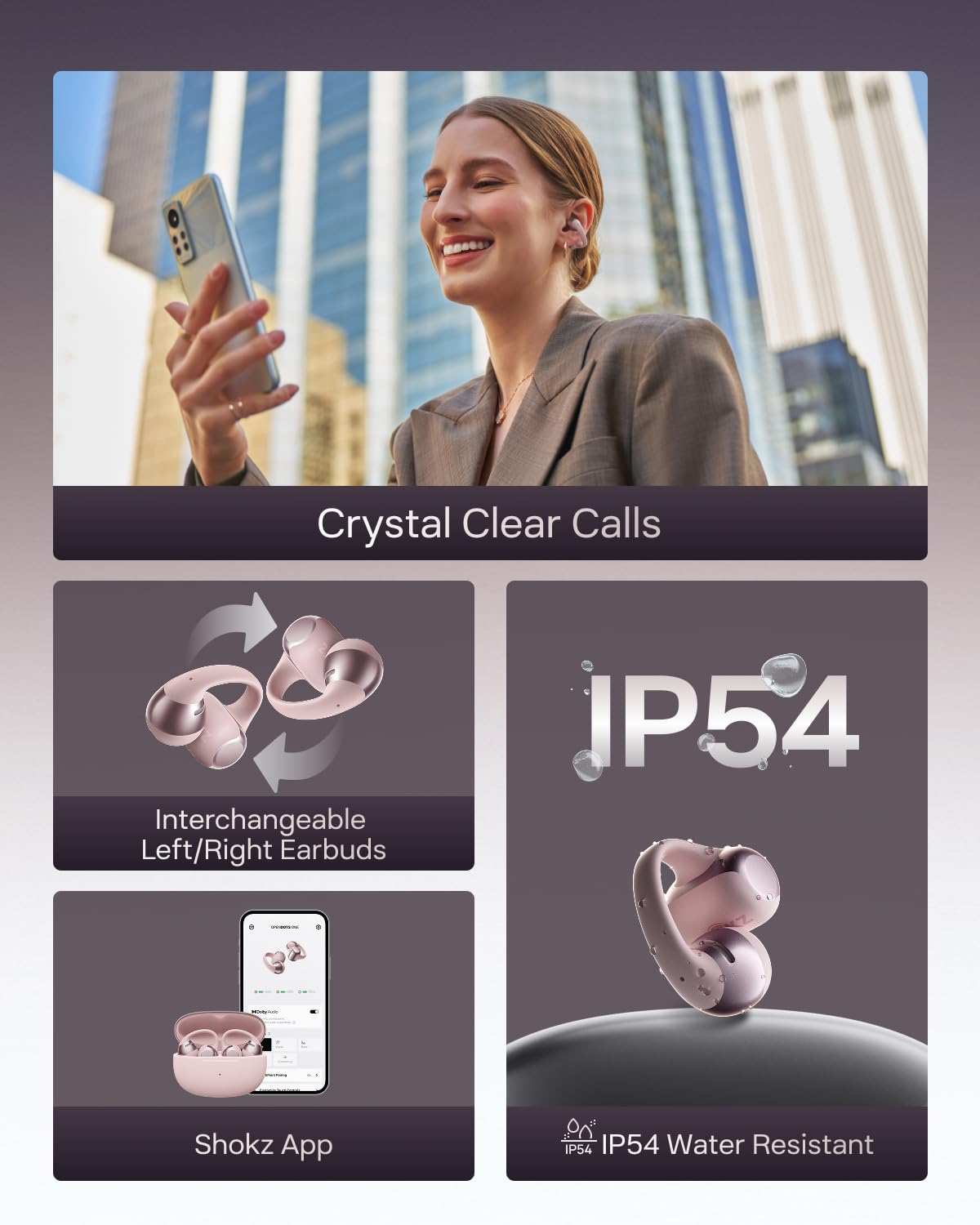 SHOKZ OpenDots ONE - Open-Ear Headphones - Wireless Bluetooth Earbuds with Microphone - Secure, Lightweight, Clip-On Fit - Premium Dolby Audio - Water Resistant - Fast Charging - Up to 40 hrs Playtime