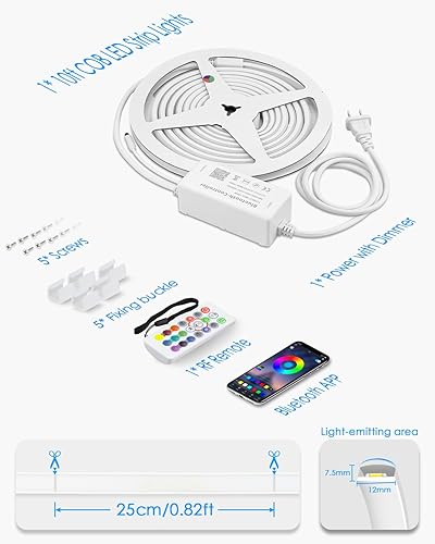 Miniatura 7 de Tira de luz LED COB COB de 110 V, Bluetooth, 10 pies, multicolor, regulable, flexible, tira de luces LED con sincronización de música remota al aire