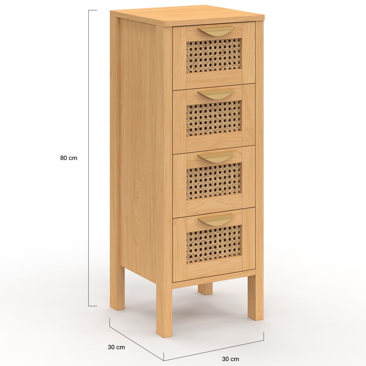 IDMarket - Meuble d'appoint 4 tiroirs EDHEN 30x30x80 cm chiffonnier pour entrée Salle de Bain avec cannage