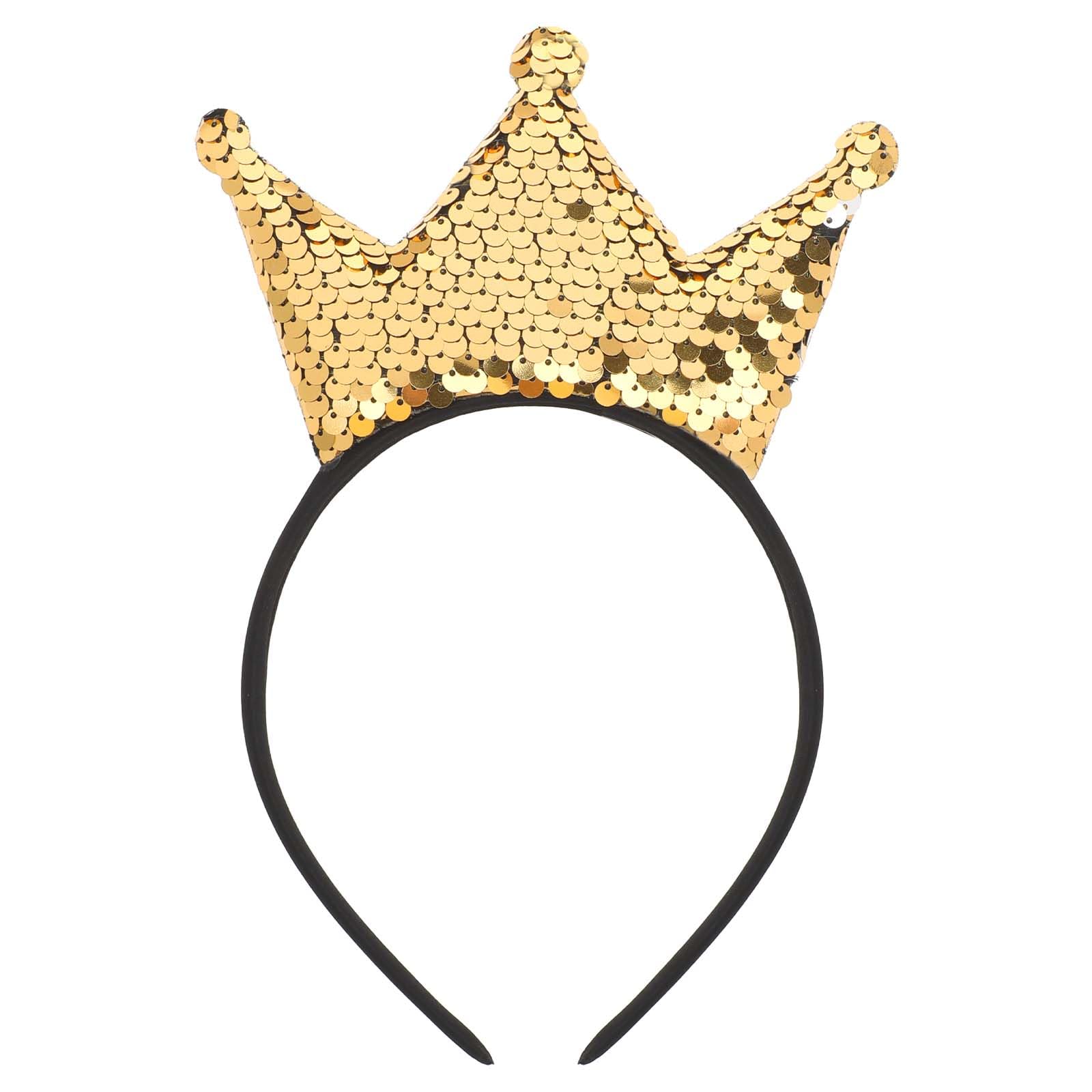 Gold Sequins Crown, Glitter Princess Crown Headwear Princess Birthday Party Decorations Supplies Christmas Princess Party Favors Tiaras Birthday Headband for Little Girls Adult Woman