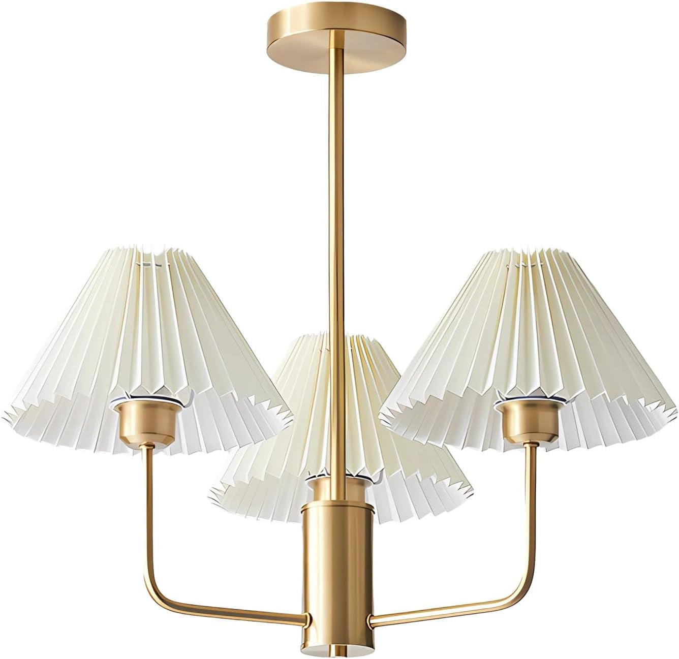 KCO Lighting 3-Lights Pleated Chandelier White Fabric Pendant Light Fixtures Mid Century Modern Gold Sputnik Chandelier Vintage Classic Chandeliers for Dining Room Bedroom