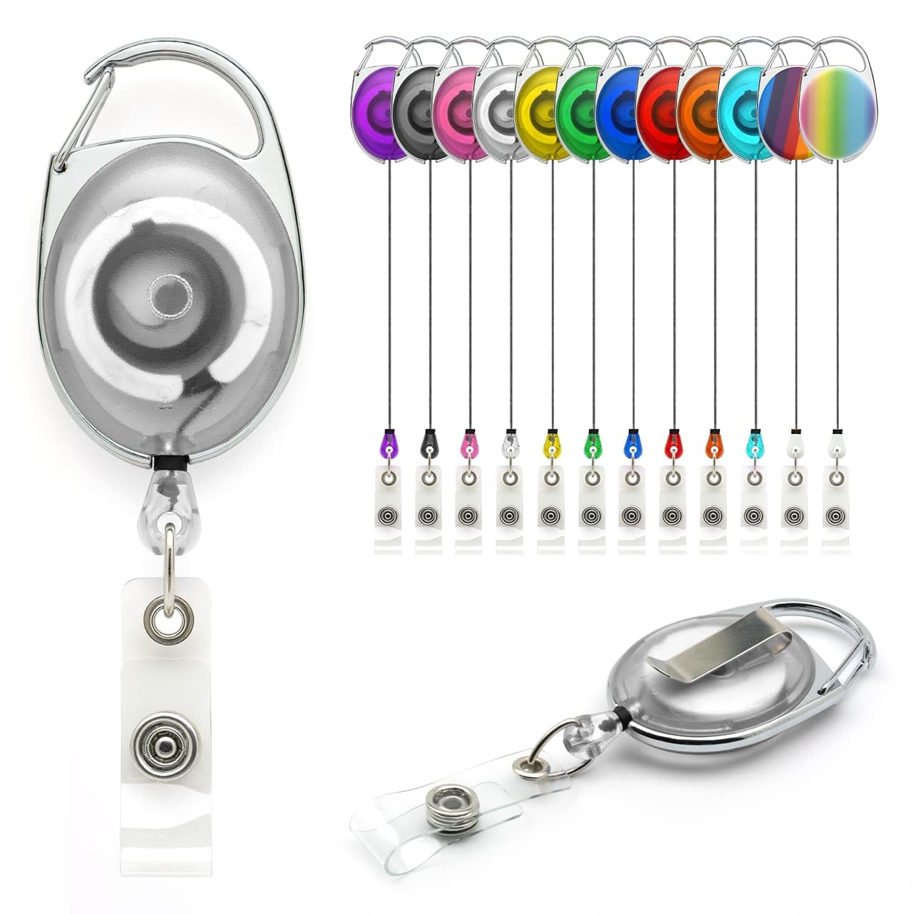 YoYo Retractable Reel Holder - Pack of 100 by Lanyards Tomorrow Extending extendable Ski ID Pass Badge Card Holders Work Access Control Carabiner with Metal Back Belt Clip Yo Yo (White Clear) — image 1