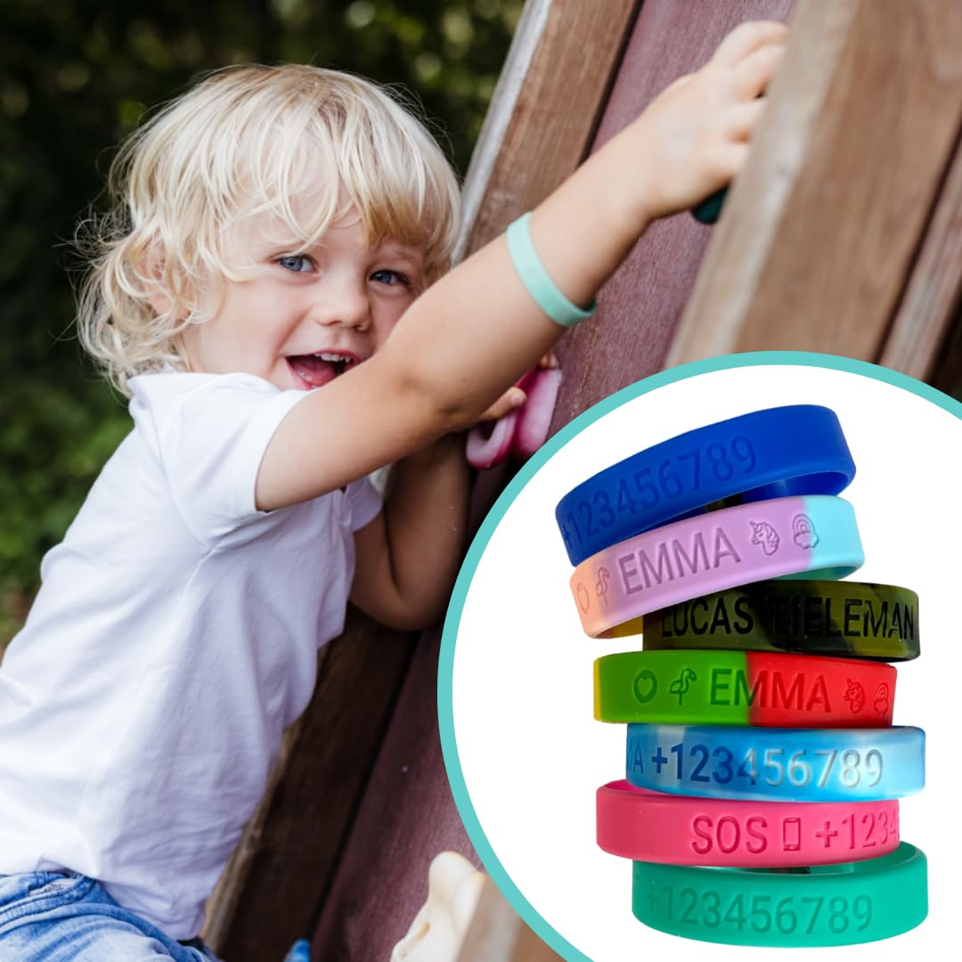Pulsera SOS de silicona personalizada – Brazalete de emergencia para niños y adultos con grabado – resistente al agua, suave y duradero – pulsera ID con teléfono y datos médicos
