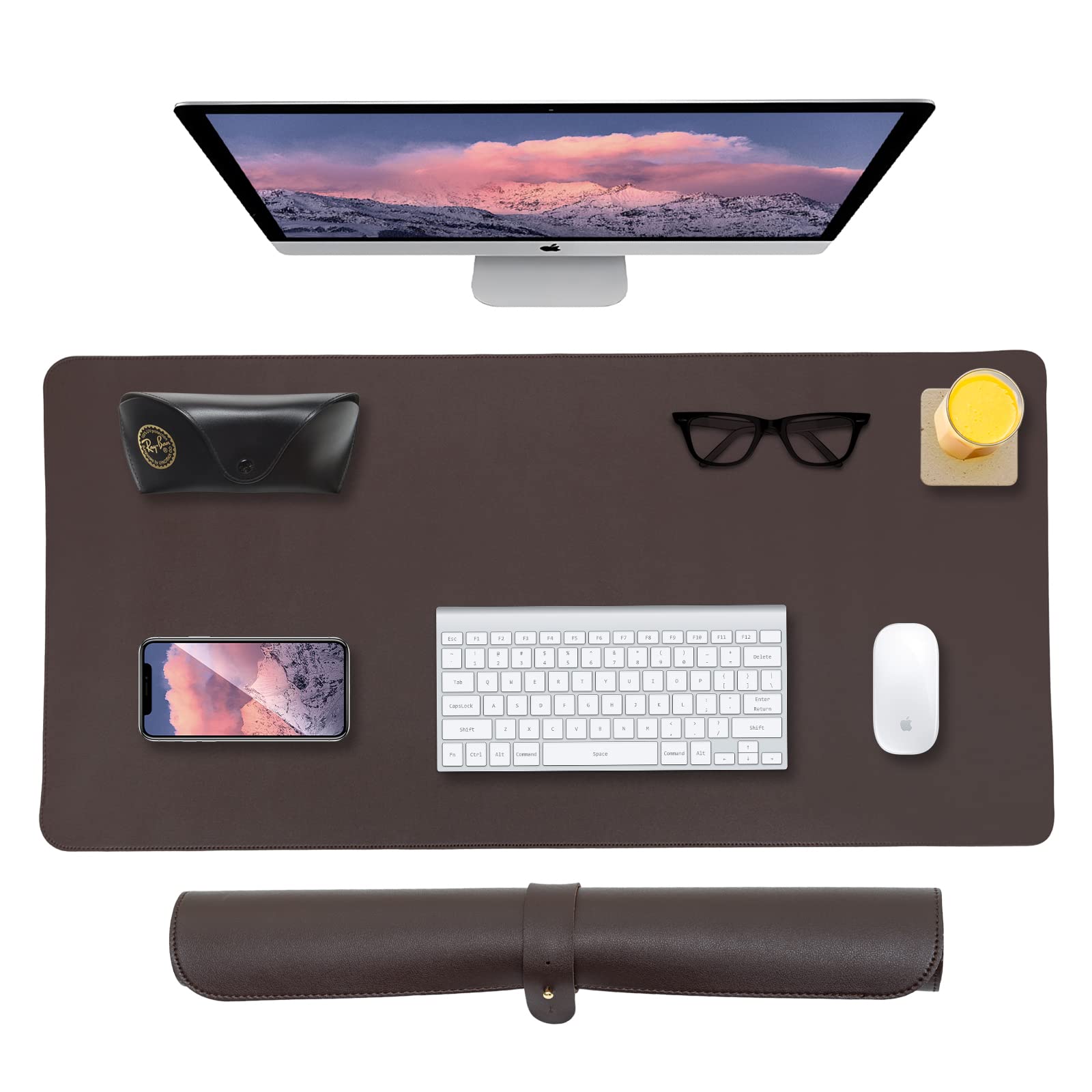 Photo 1 of Artmavin Leather Mouse Pad Desk Mat?Large 36" x 17"?PU Leather Computer Desk Mat, Large Mouse Pad with Non-slip Felt Base, Gift-ready Elegant Computer Mat for Desk with Cylinder-shaped Box (Chocolate)