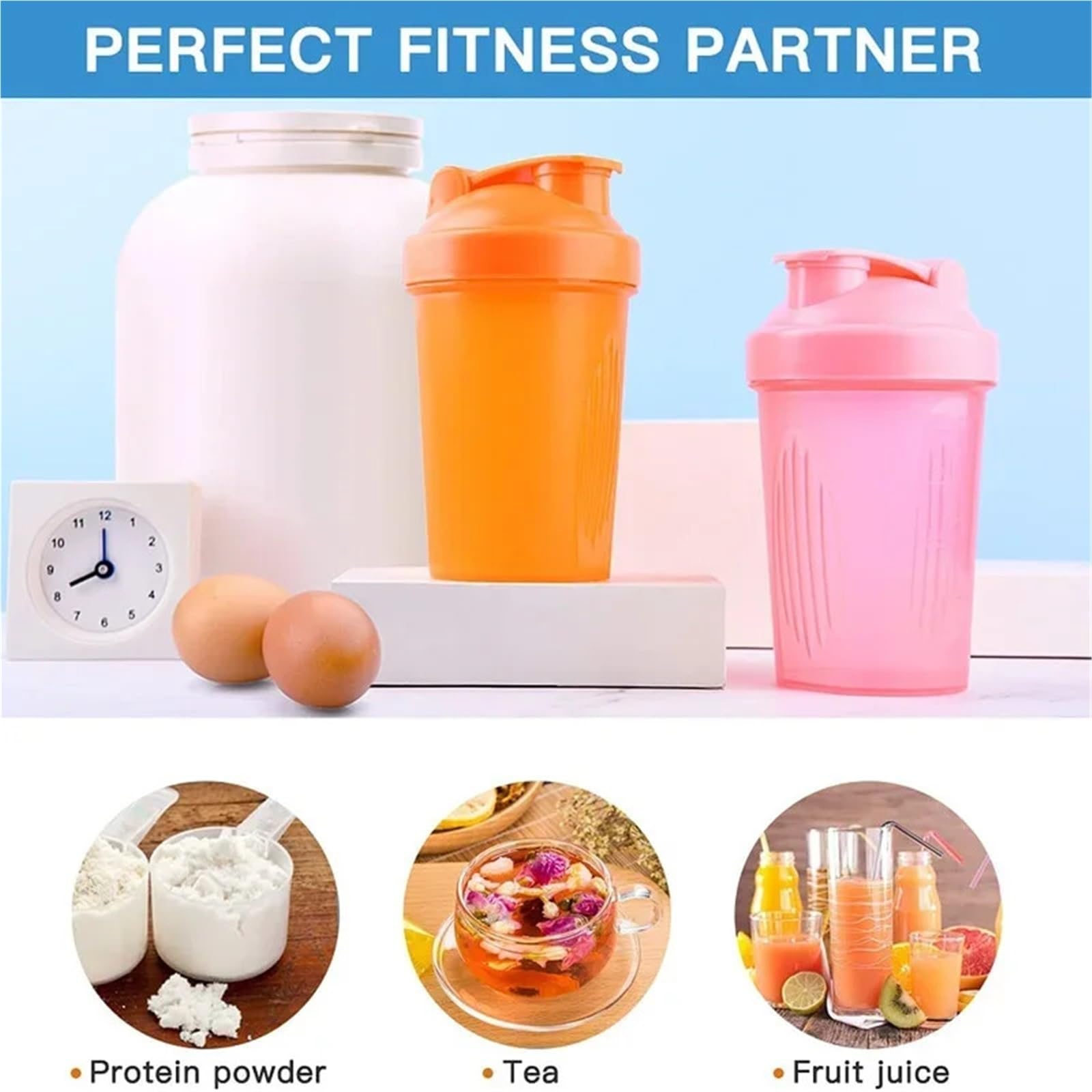 Shaker-Flasche mit Edelstahlkugel, BPA-frei, Kunststoff, auslaufsicher, für Pulver, Workout, Fitnessstudio, Sport, 400 ml, Violett