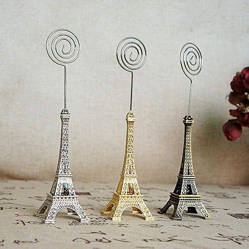 Miniatura 6 de Booluee - Juego de 6 soportes para tarjetas con diseño de la Torre Eiffel, de metal, para colocar en la mesa, para fotos, números, mesas, fotos,