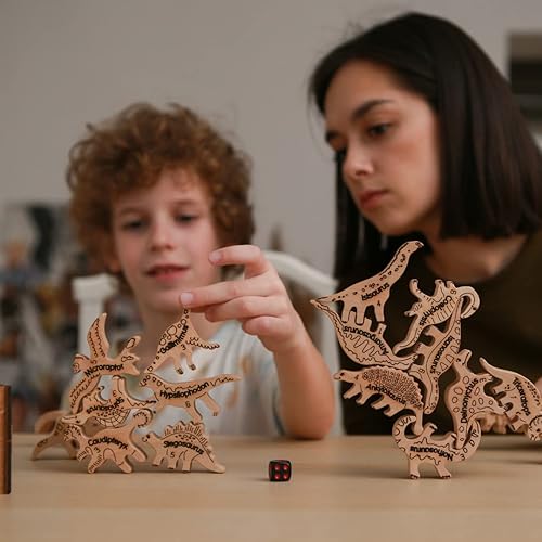 Miniatura 7 de Dinosaurios de madera 42 bloques de equilibrio juguetes apilables de madera para niños de 3 años en adelante regalo educativo para niños bloques de