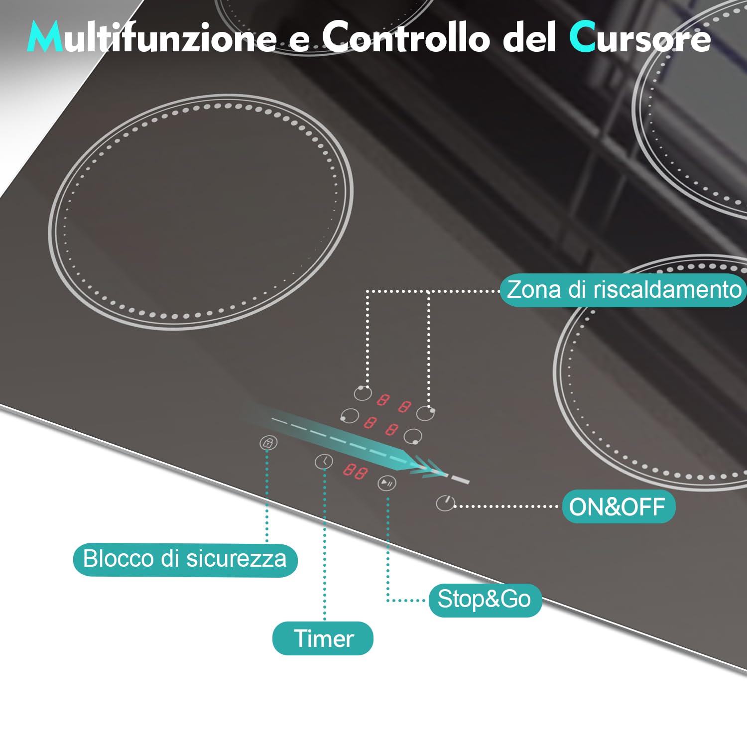 DELITEER Piano cottura in vetroceramica 4 Fuochi, Piano cottura vetroceramica da incasso 59cm, 6000Watt, senza spina Visita lo Store di DELITEER
