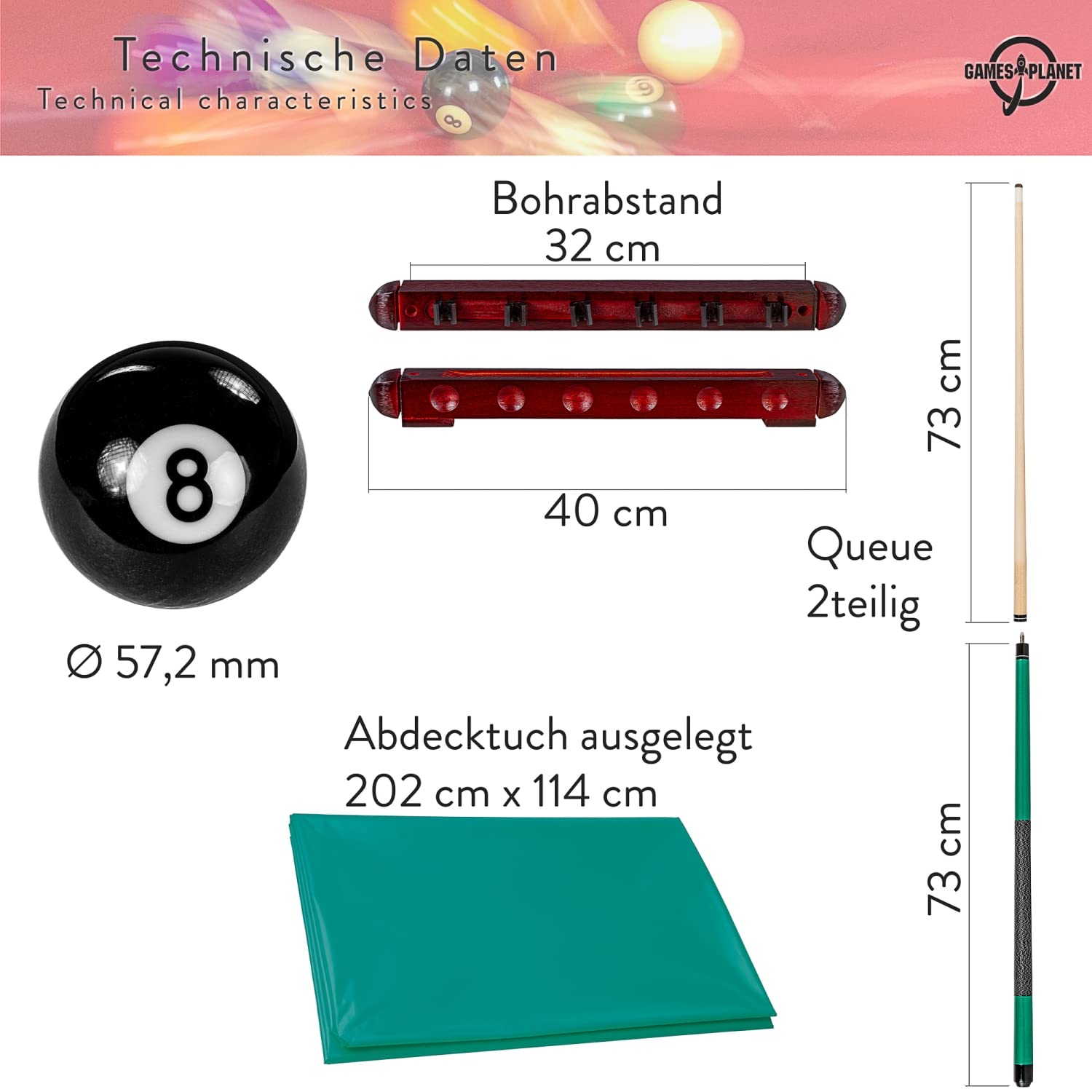GAMES PLANET Billard-Zubehör-Set All IN ONE - Komplettset inkl. 4 Queues, Billardkugeln, Dreieck und diversen Extras, Snooker