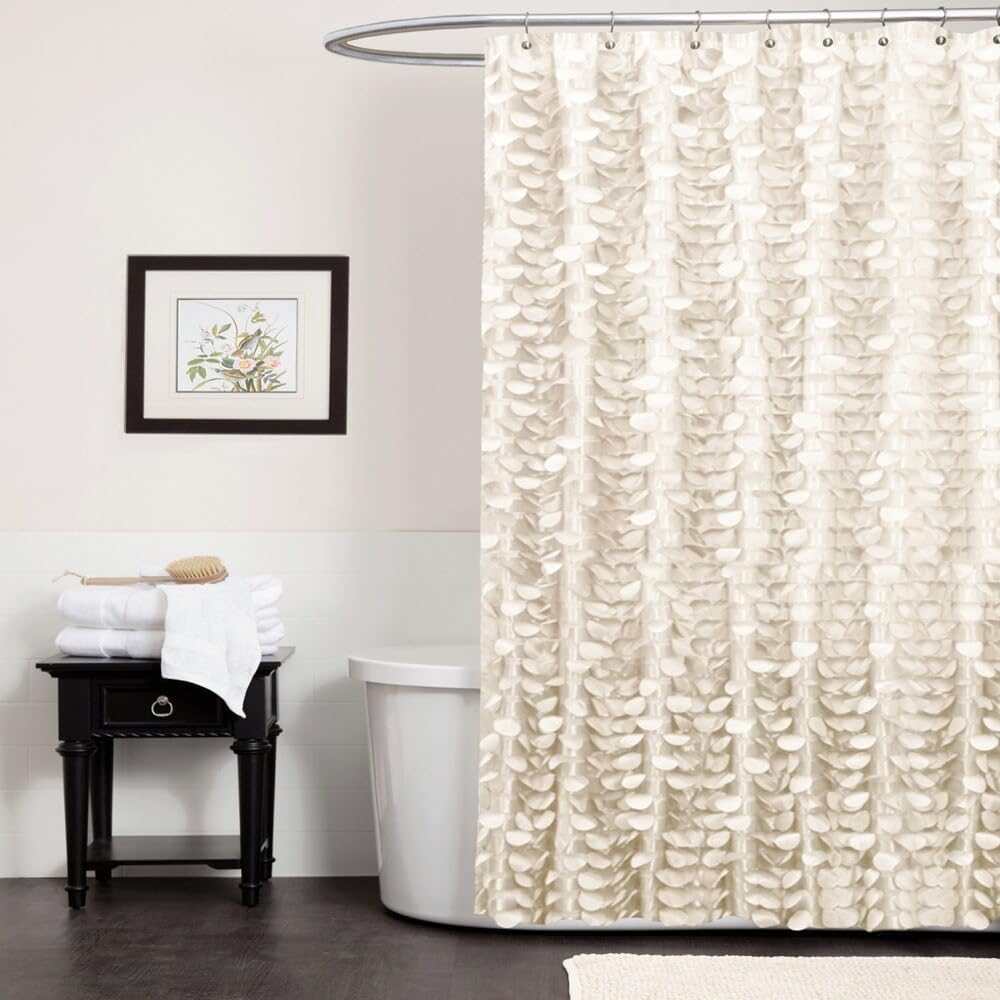 Triangle Home Fashions 16685 Lush Decor Gigi Shower Curtain, Ivory