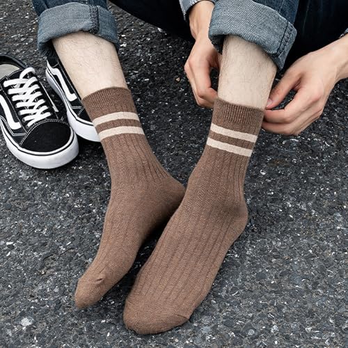 TeenFighter 7 Pair Pack Men's Retro Double Bar Cotton Socks - Vintage Design Crew Socks with Breathable Soft Fabric for Casual & Athletic Wear2