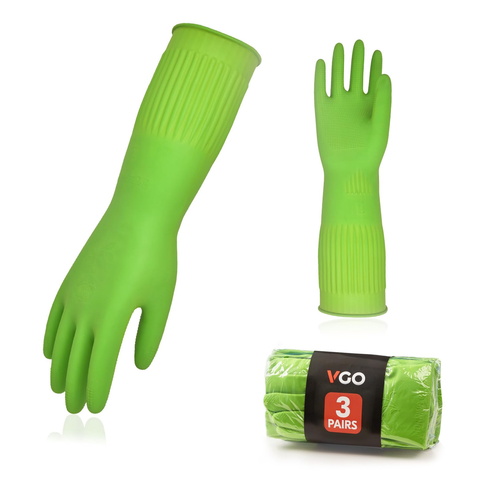 Vgo... Reusable Household Gloves, Dishwashing gloves, Extra Thick, Long Sleeves, Kitchen Cleaning/Painting/Gardening/Pet Care — view 9