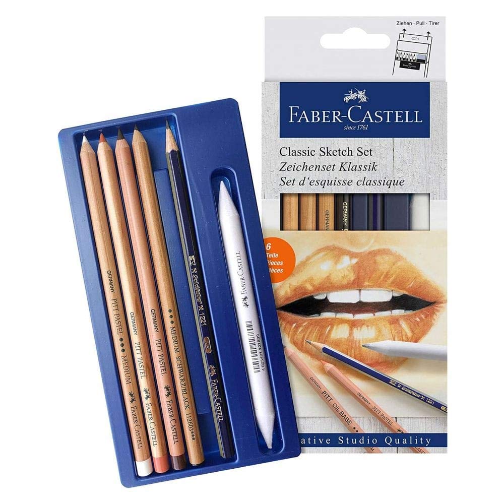 Faber-Castell Klasik Sketch Seti 6 Parça, Goldfaber 2B Kalem, Pitt Monochrome, Pitt Pastel, Karıştırma Kalemi