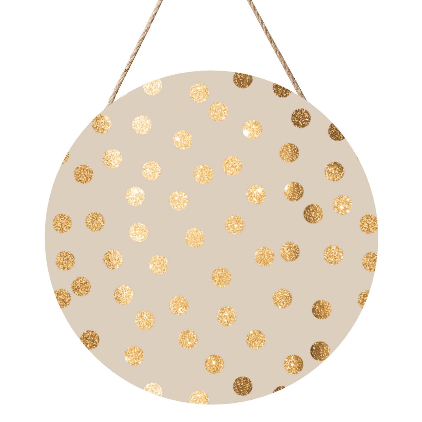 InOmak Beige And Gold Glitter Polka Dot, Round Wood Panel Painting 12 in, Wall Hanging Painting For Home