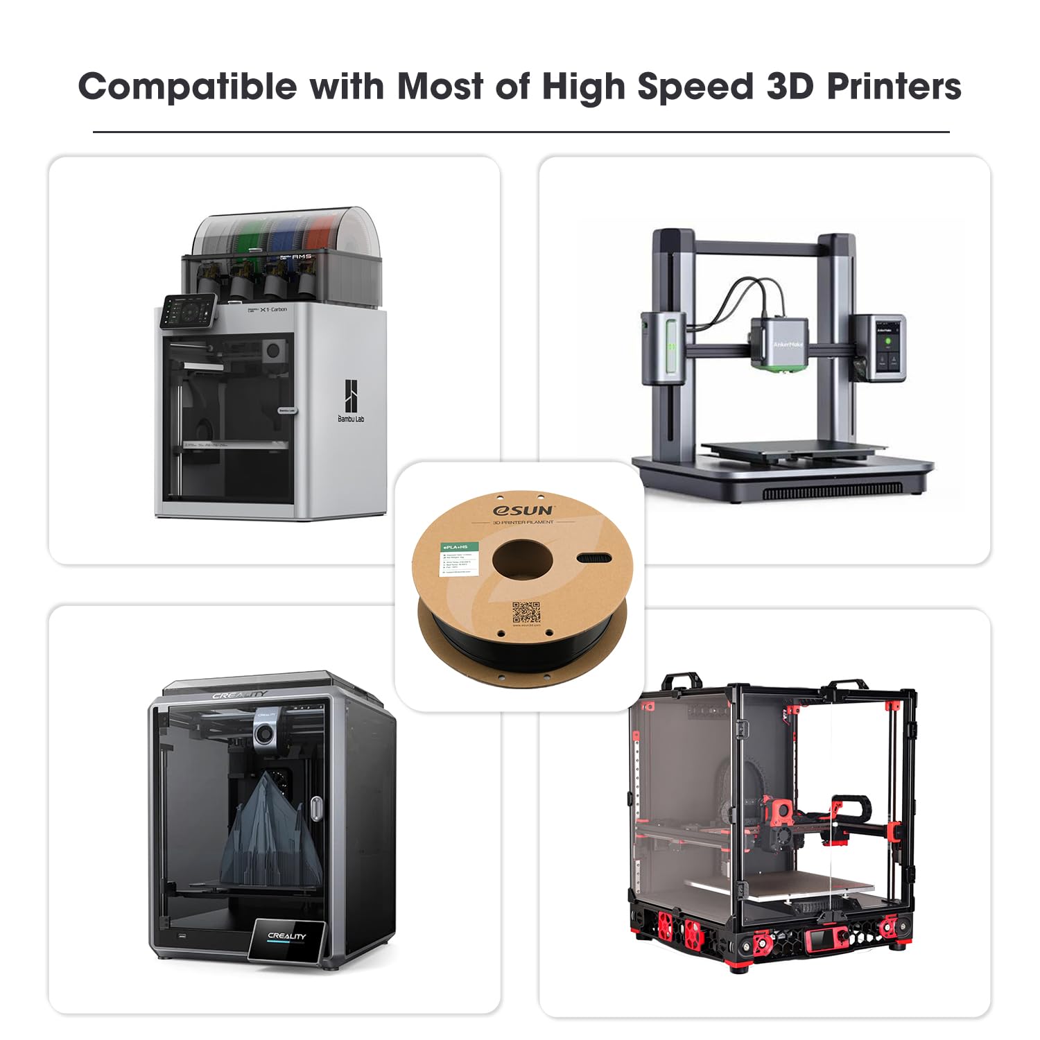 eSUN PLA+ Filamento 1,75 mm, PLA+HS Filamento per stampante 3D ad alta velocità Precisione dimensionale +/- 0,03 mm, bobina da 1 kg (2,2 libbre) per la stampa 3D Speedy (1.75, Nero)