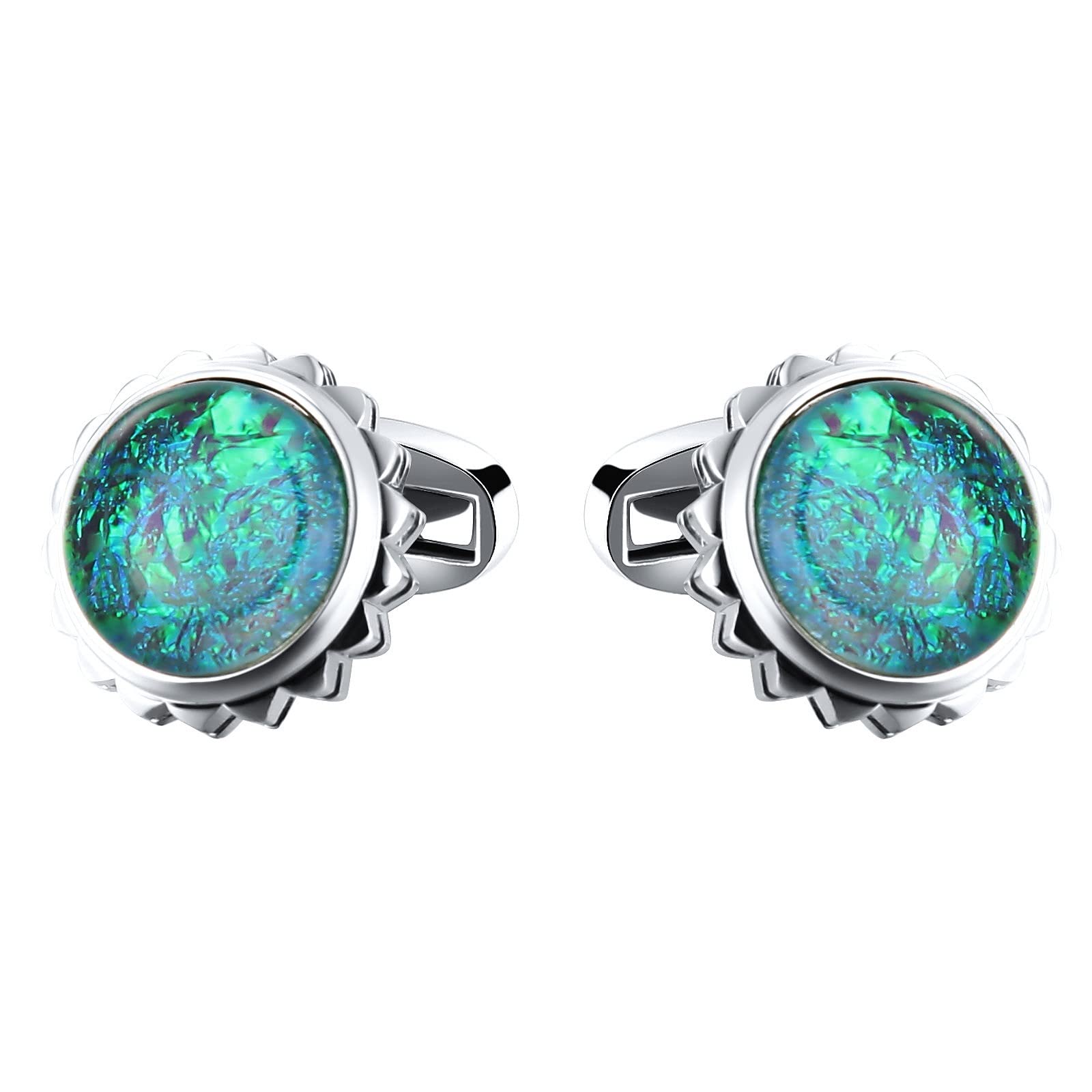 Homxi Gemelos Camisa Hombre Originales Boda,Gemelos Hombre Acero Inoxidable Redondo Verde Cristal Bola Gemelos de Verde para Novio Camisa Blanca Hombre Traje Gemelos