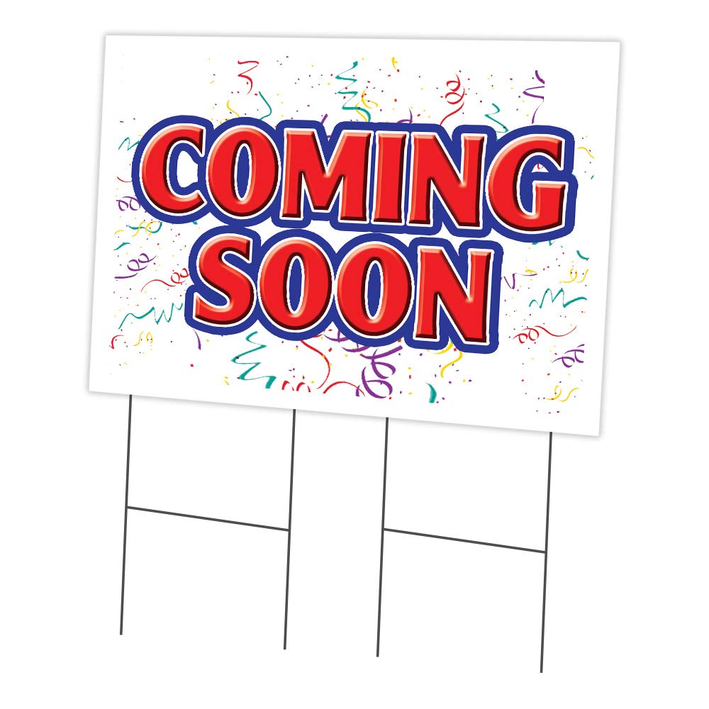 Coming Soon 24" x 36" Yard Sign & Stake | Advertise Your Business | Stake Included Double Sided Image | Made in The USA