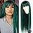 QD-Tizer Dark Green Hair Long Straight Synthetic Hair Wigs with Bangs Ombre Green Color Dark Roots Colorful Hair Replacement Wigs Cosplay Party Wig