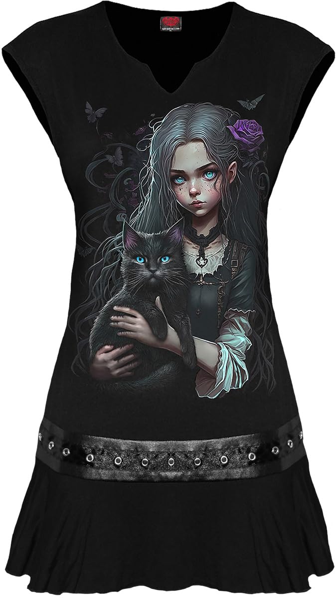Spiral - Goth Familiar - Stud Waist Mini Dress Black - XL - Digital