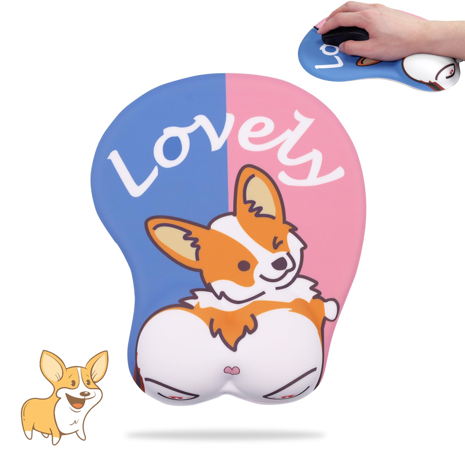 Alfombrilla para Mouse Ergonomico, Linda Alfombrilla de Gel para Mouse con Reposamuñecas, Cuida Muñeca, Alivia Dolor, Antideslizante de Silicona, Adecuado para Jugar, Oficina.(Lindo Corgi) - Lindo Corgi