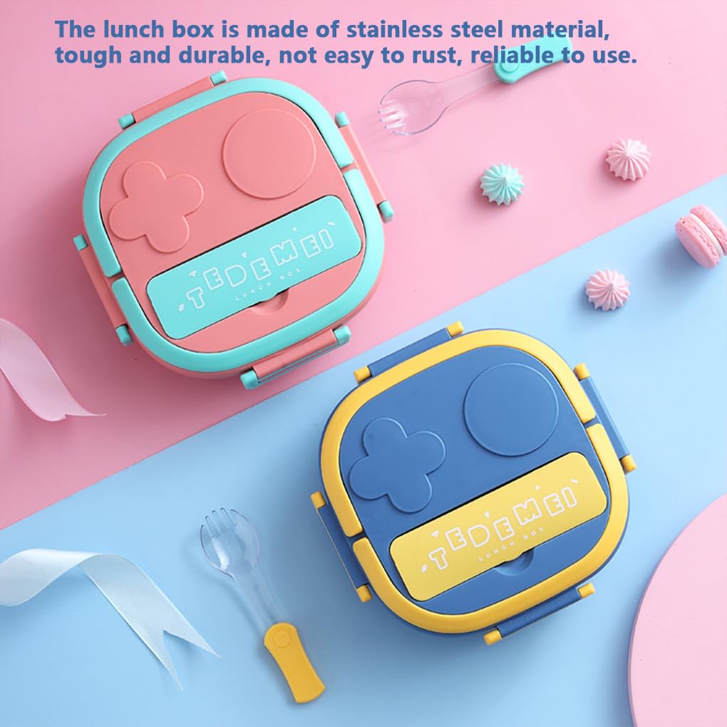 Set di 5 contenitori per il pranzo in acciaio inox, per isolamento alimentare, contenitori per picnic, bento box per lavoro all'aperto, rosa, 2 scomparti