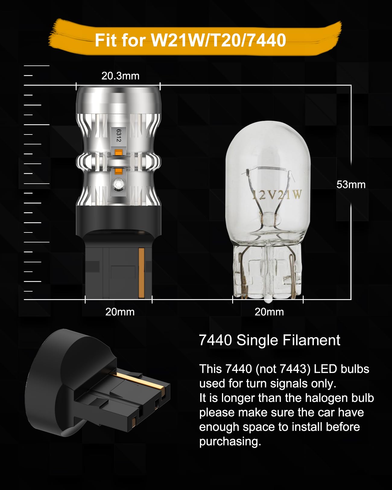 T20 Żarówka LED CANBUS Bezbłędna W21W WY21W 7440 992 Anti-Hyper Flash 1860 4SMD 12V Zamiennik do samochodowych kierunkowskazów LED przednich i tylnych Żółty Bursztynowy 2 szt