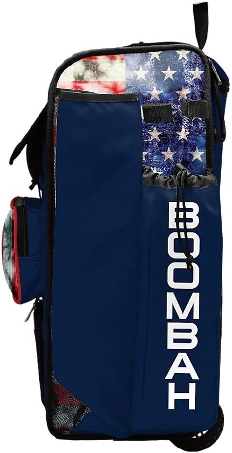 Boombah Rolling Catchers Superpack 2.0 Baseball/Softball Gear Bag - 23-1/2" x 13-1/2" x 9-1/2" - Old Glory Navy/Red/White - Telescopic Handle - Holds 4 Bats - Wheeled Version