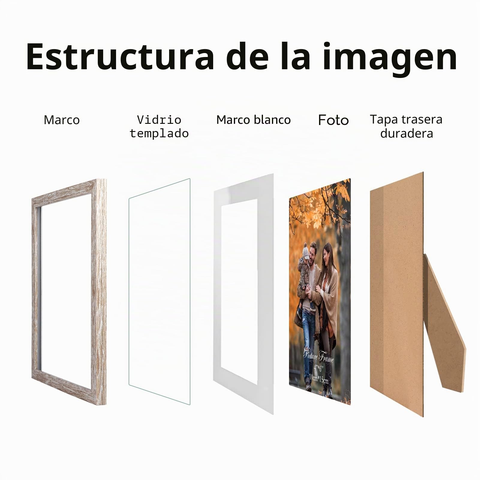 EYMPEU Marco de fotos de 10 x 15 cm, juego de 6 unidades, adecuado para imágenes de 10 x 15 con paspartú o 13 x 18 sin paspartú, para pared y mesa, color beige