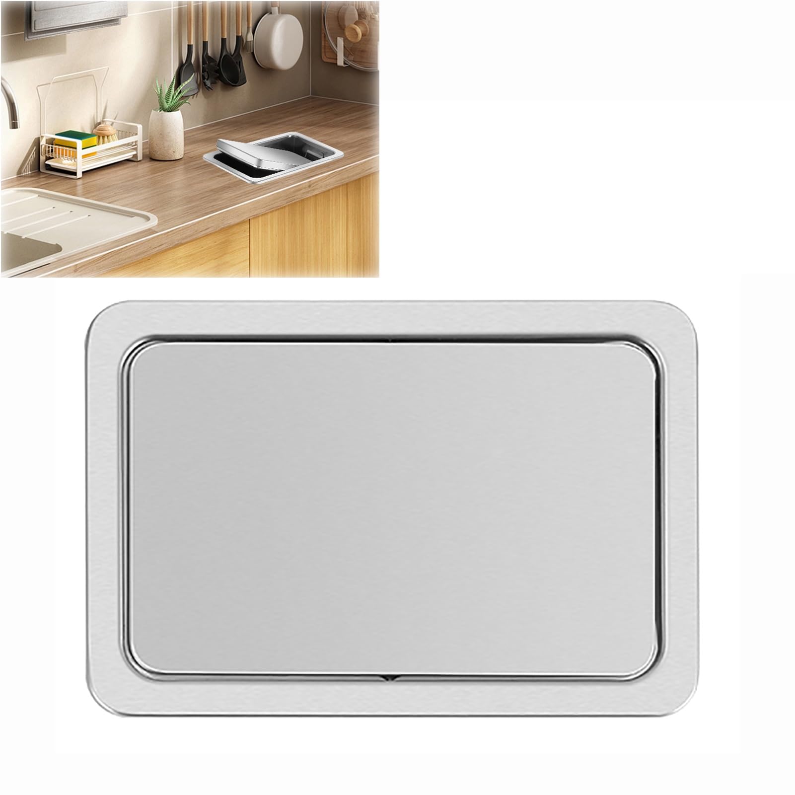 Trash Can Top Bins, Trash Can Lid Replacement Stainless Steel Rectangular Countertop Black/Silver 2 Sizes(Onecolor,27x18.5cm/11x7.3in)