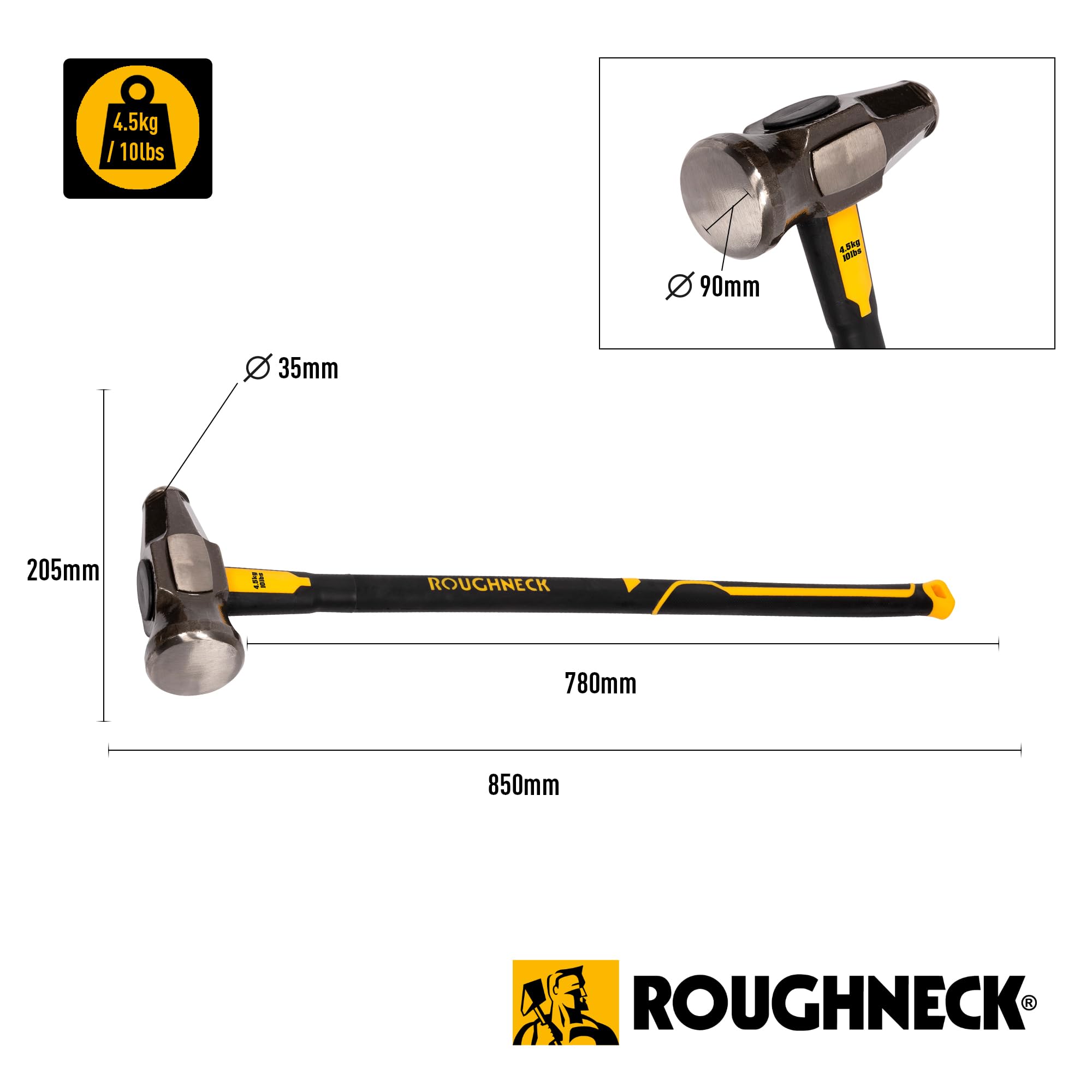 ROUGHNECK-65-910-Maza Acero,780mm-4,5Kgs, Noir