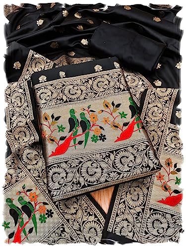 Image of Pandadi Women's Banarasi Paithani Woven Design Dress Material