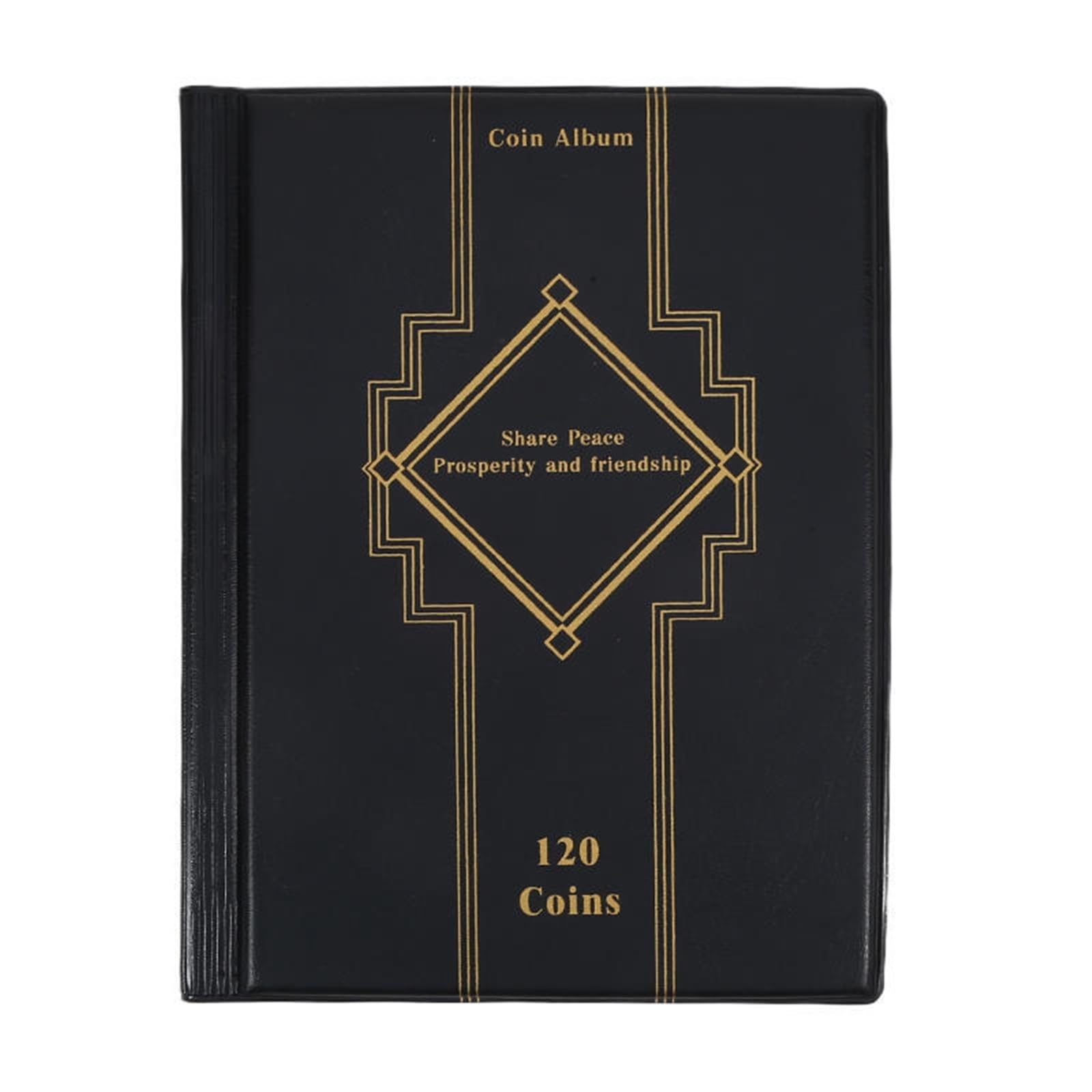 QuxetlRyz Coin Collection Album 120 Pockets Artificial PU Leather Coins Collection Album Book Collecting Money Organizer Storage Bags PVC Film(Black)