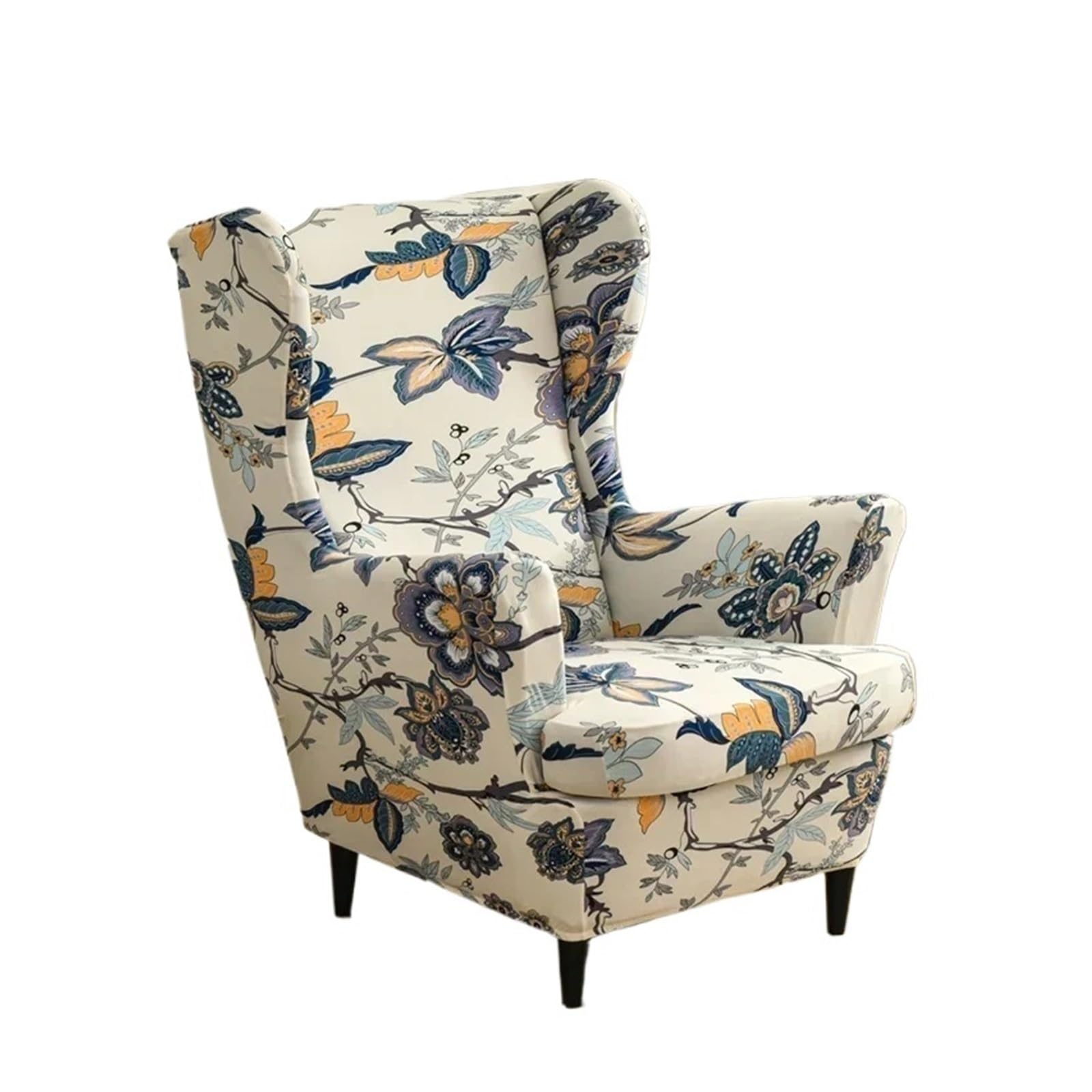 GCYEIDMA Wing Chair Slipcover Floral Printed Wing Chair Cover Stretch Armchair Covers Removable Relax Sofa Slipcovers with Seat Cushion(A1 Wingchair Cover)