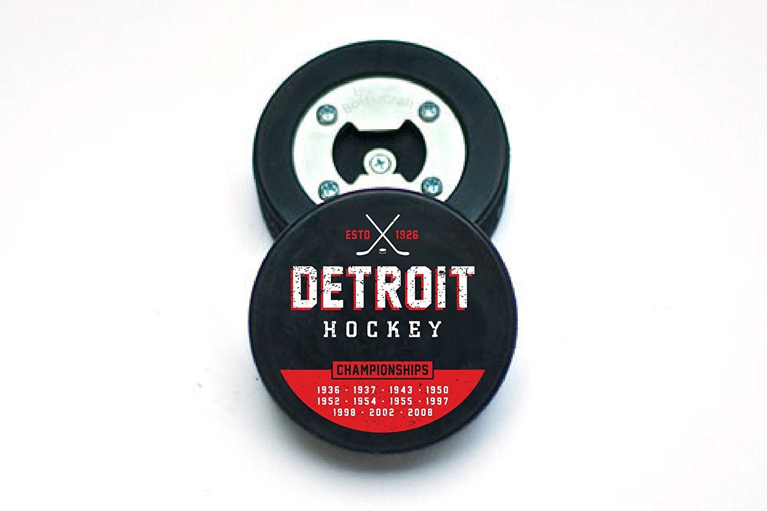 The PuckOpener Hockey Puck Bottle Opener - Detroit Champs