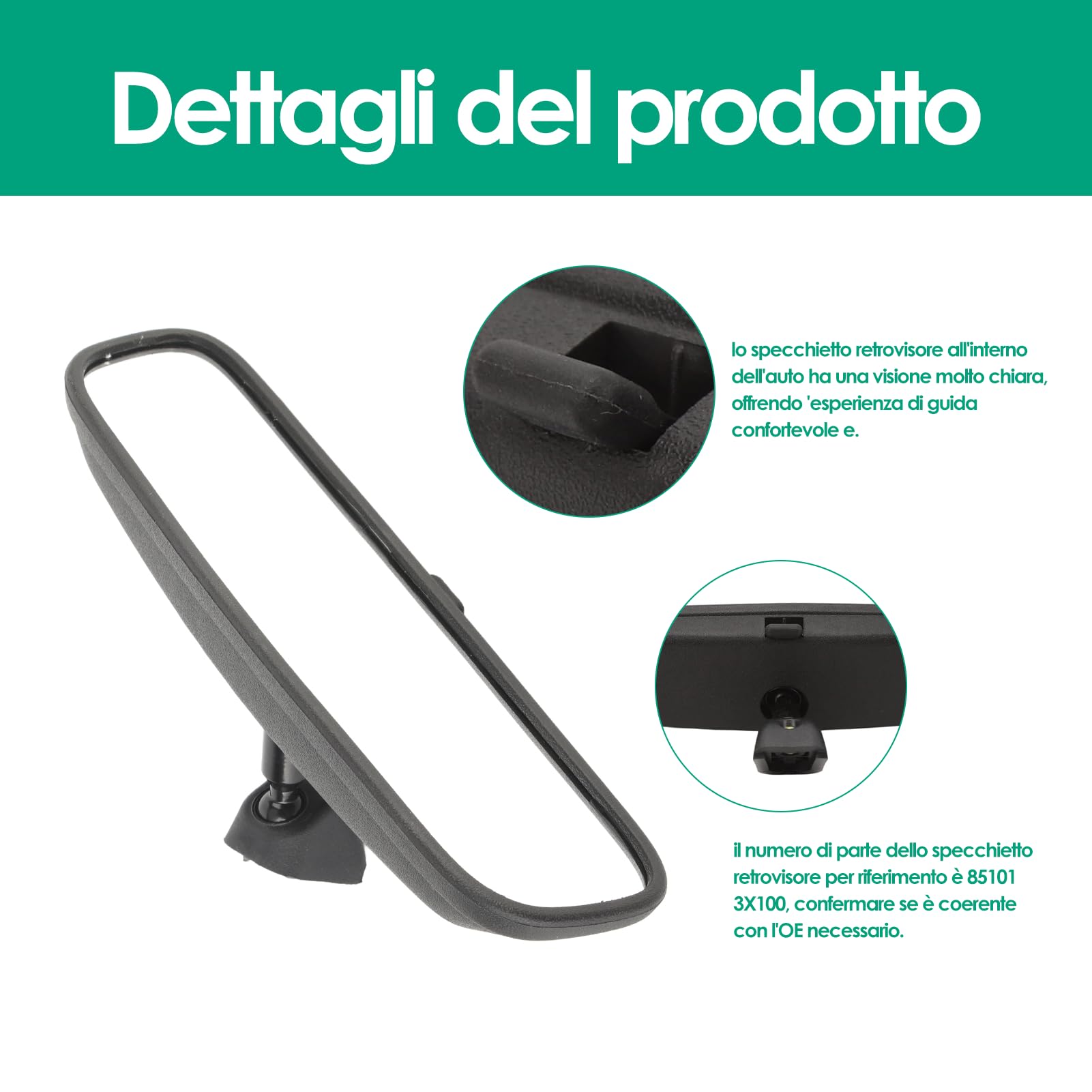 Specchietto Retrovisore Auto Interno 85101 3X100 - Sostituzione per Accent Tucson