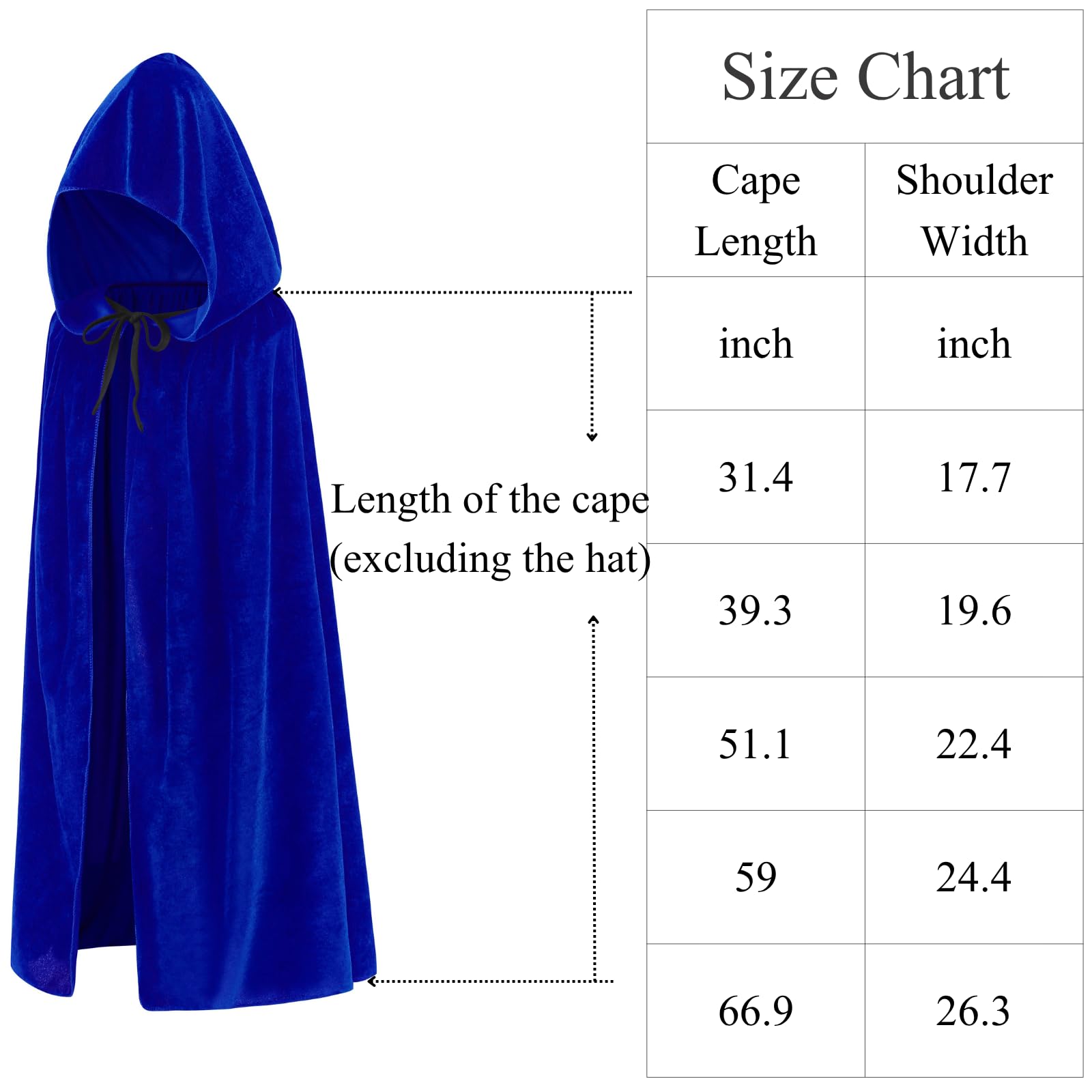 RRCBMD Adults Velvet Hooded Cape for Men Women Medieval Renaissance Unisex Cloak with Hood Blue Halloween Cosplay Costume 31.4inch - Image 3