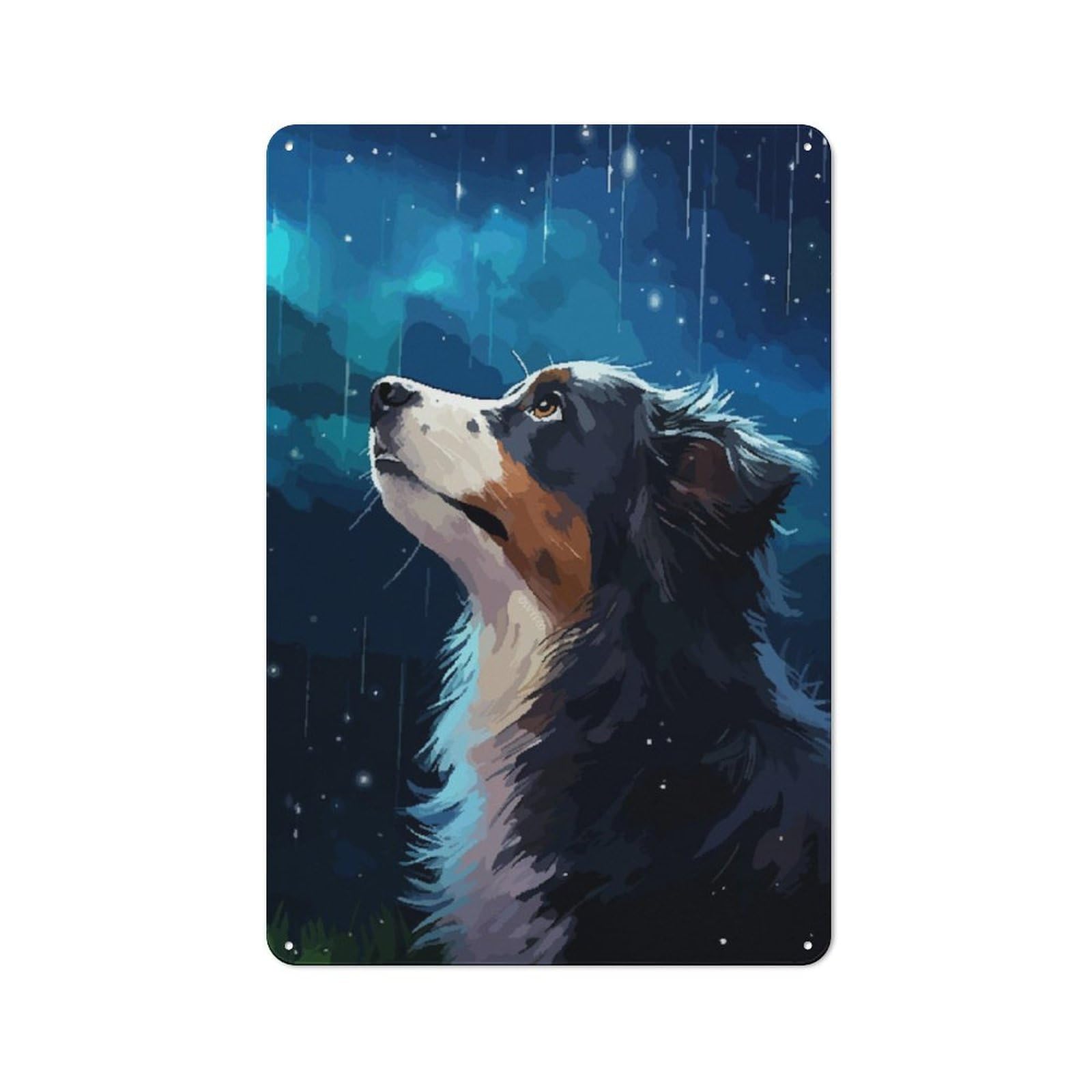 Junmoney Border Collie Rain Pixel Tin Sign 30X20cm With For Home Bar Wall, Vintage Decor, For Garage, Workshop And Man Cave Decoration