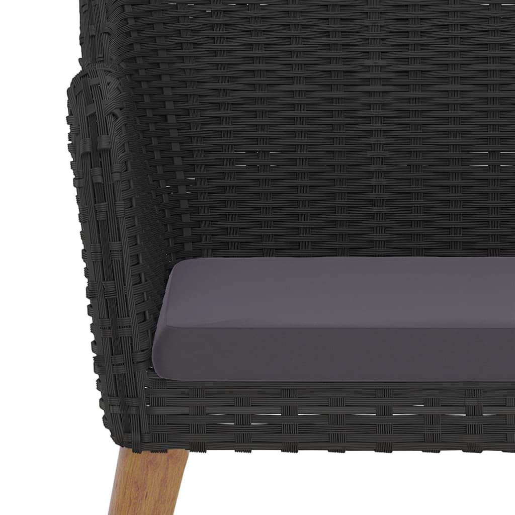 Set di mobili da giardino da 5 pezzi, colore nero, 160 cm, in legno di acacia e polyrattan, con cuscini imbottiti, design moderno, robusto, per balcone, terrazza e giardino