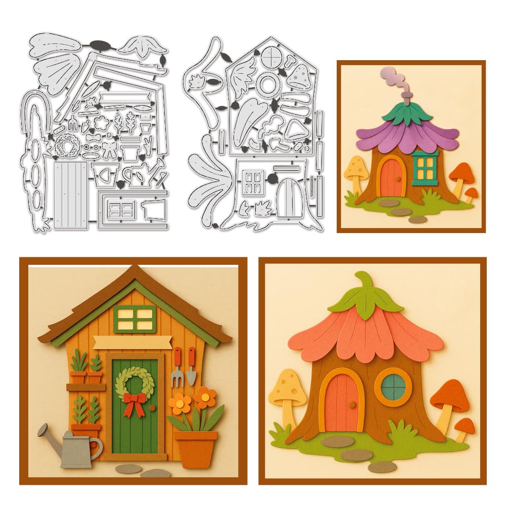 UNICRAFTALE DIY House Frame Cutting Dies Metal Construction Die Cuts for DIY Card Making Flower House Carbon Steel Die Cuts Buildings Embossing Paper Dies Stencils for DIY Scrapbooking Photo Album