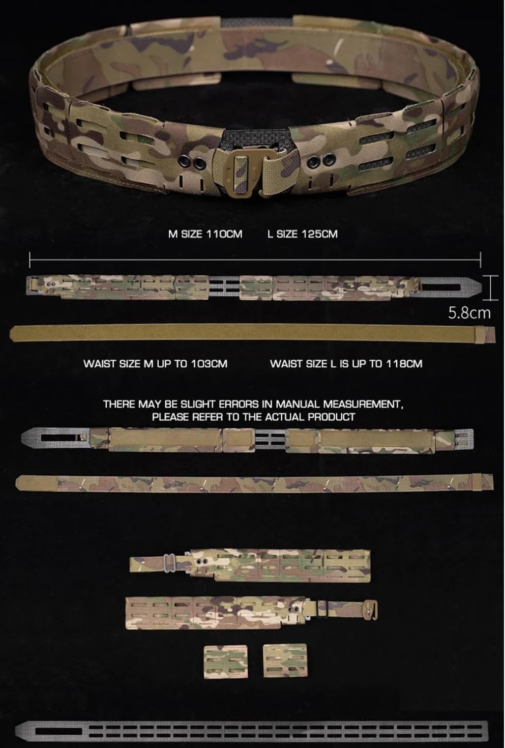 Peminkoo Pasek taktyczny MOLLE 2 w 1 lekki myśliwski wojskowy pas bojowy z szybkozłączką metalowa klamra airsoft strzelanie męski pasek