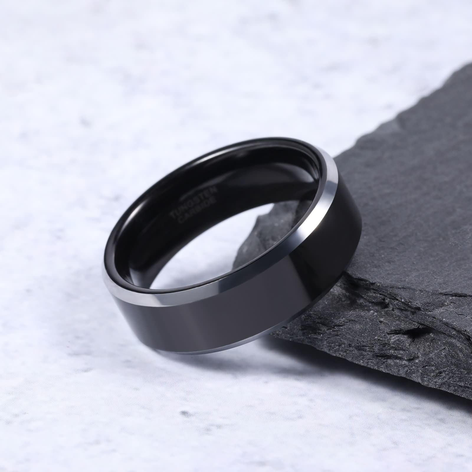 Anillo para Pareja Tungsteno Grabado Personalizado, 6MM/8MM Redondo Pulido Anillo de Negro Promesa Hombre