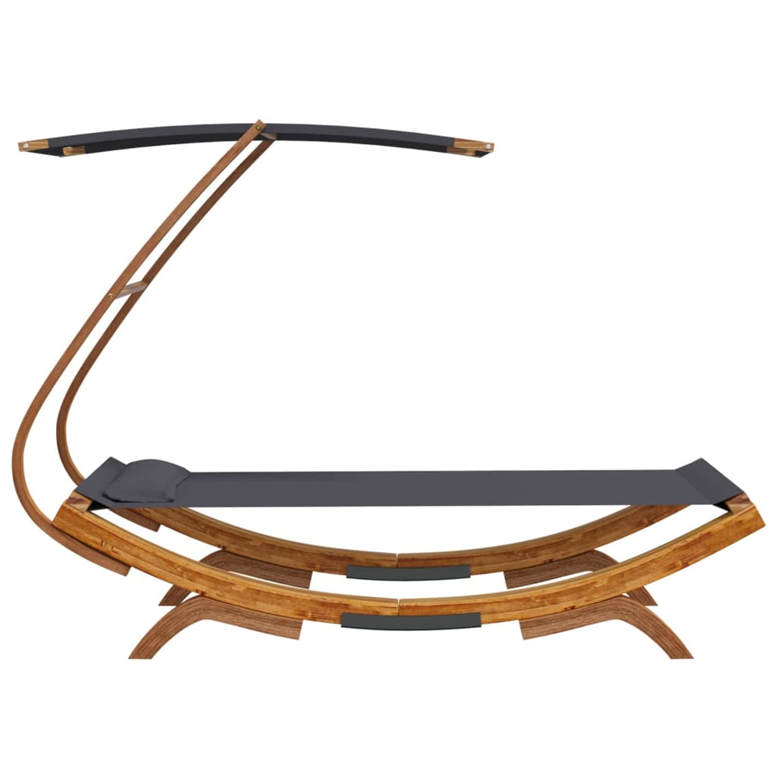 Homgoday Letto Riposo e Baldacchino 100 x 190 x 134 cm, in legno curvato massiccio antracite, lettino da giardino, letto da campeggio per spiaggia, esterno, balcone, terrazza