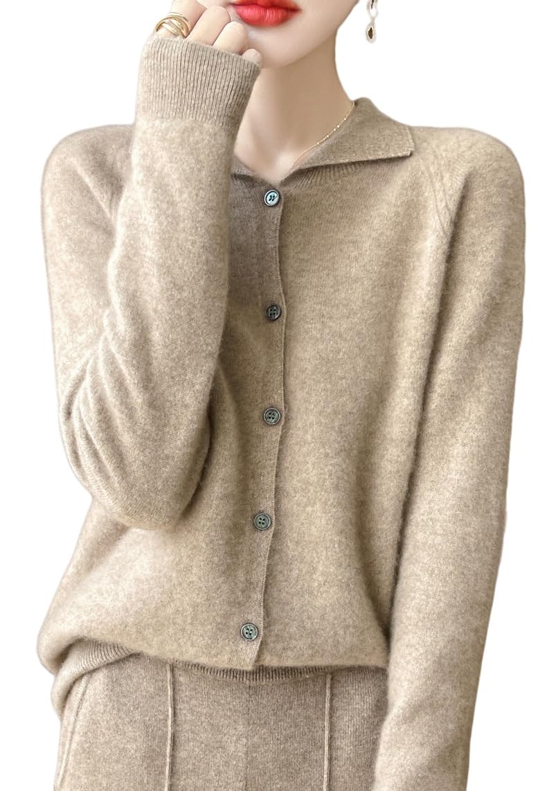 Chaqueta Punto Mujer Cárdigans Y Suéteres De Pura Lana para Mujer Elegante Cárdigan De Punto con Solapa Parte Superior Abierta con Botones En La Parte Delantera Jersey De Punto Suave Y