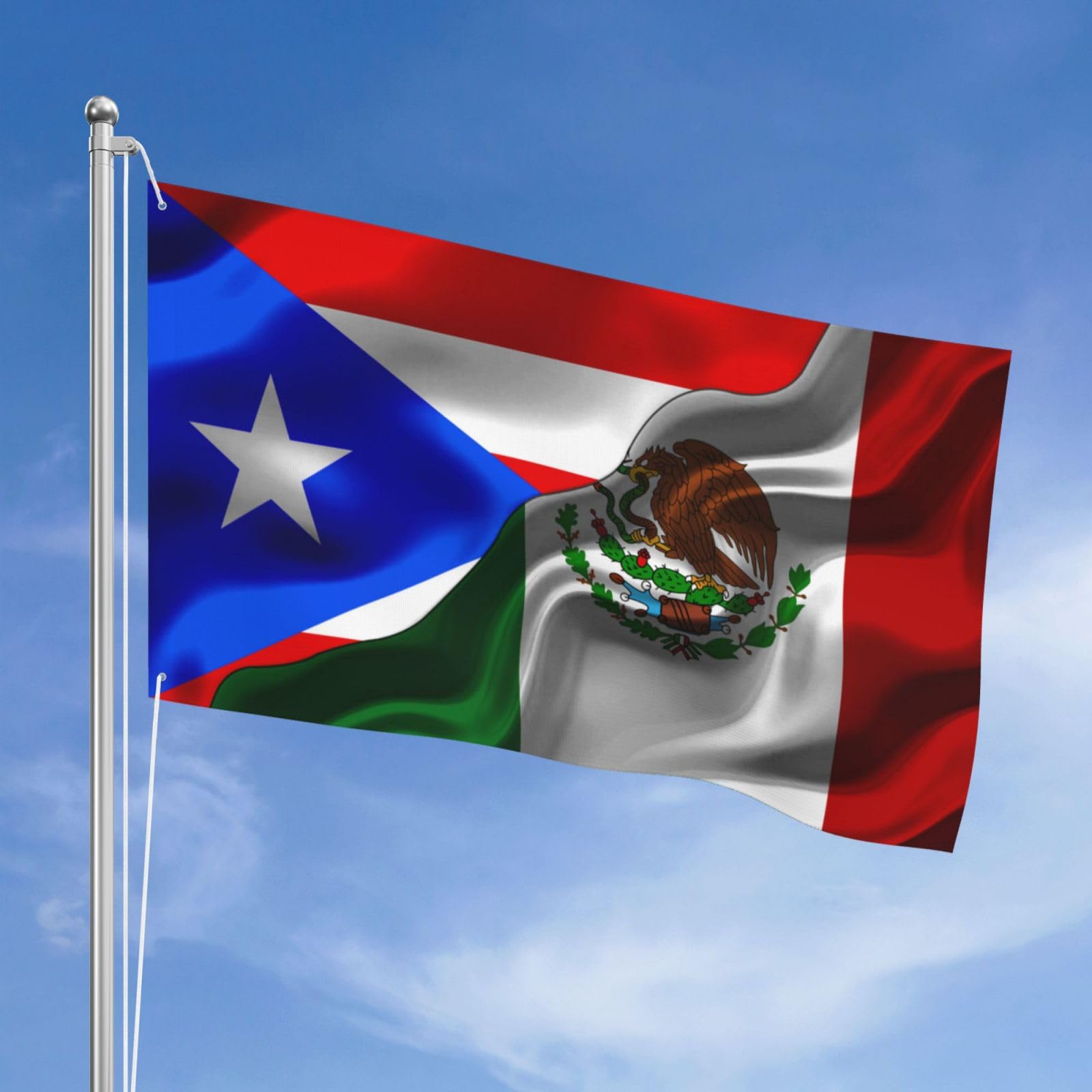 Puerto Rican Puerto Rico And Mexico Mexican Flag Flags For Outside 3x5 Ft Three Layers Of Fabric Sewing Double-Sided Printing 3x5 Feet Banner Heavy