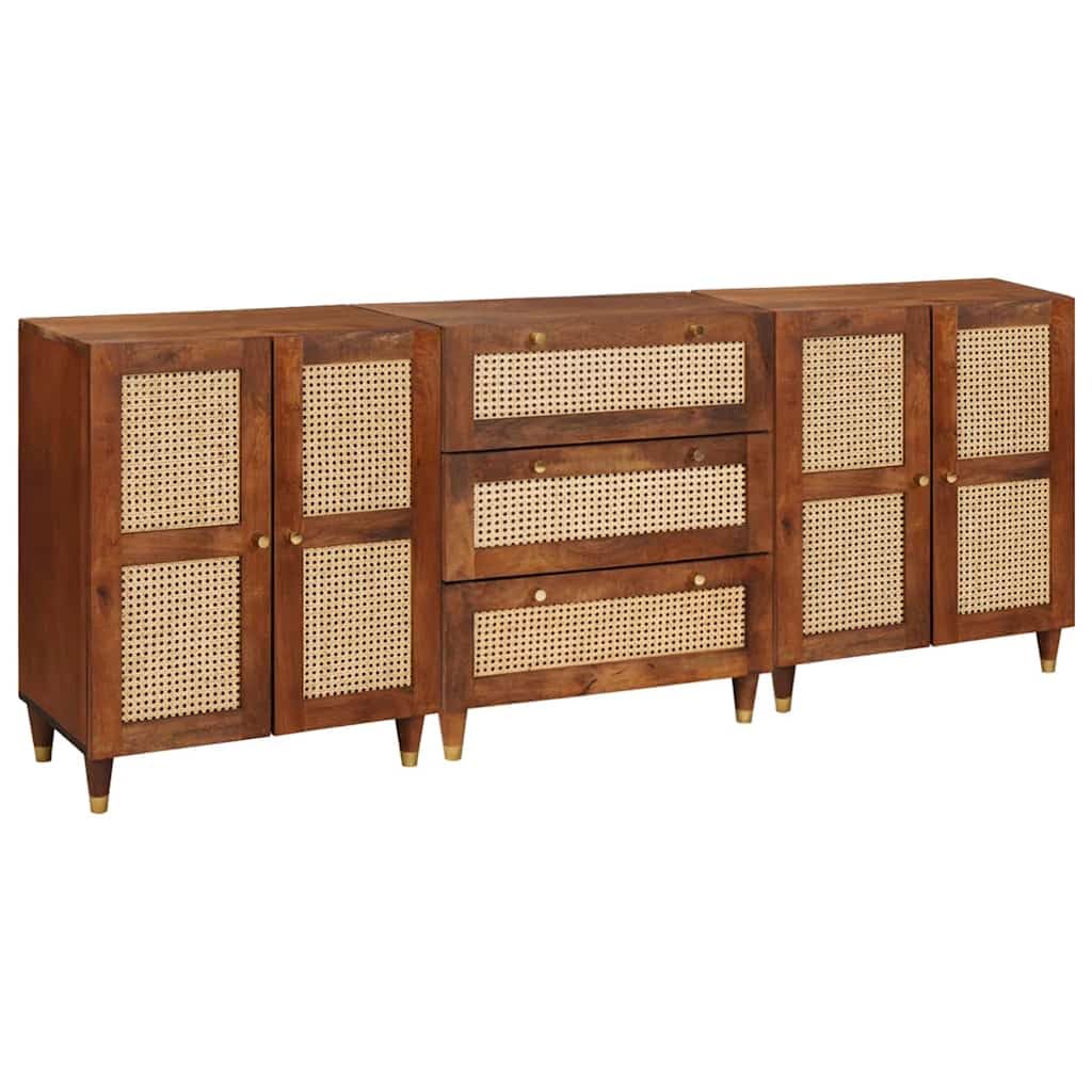 Credenza Set 3 PZ 180x33x75 cm Legno Massello Mango Marrone