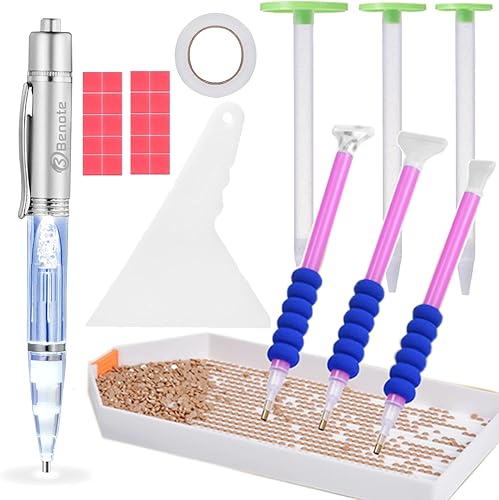 Accesorios y herramientas de arte de diamante, bolígrafo de taladro de diamante 5D con bandeja de luz LED, accesorios de pintura de diamante para