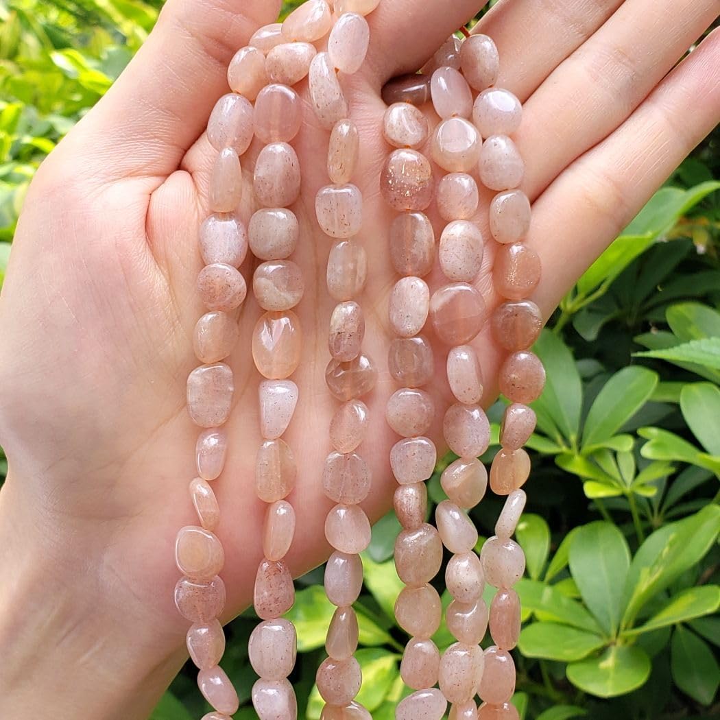 Adabele 45 Inch Natural Sunstone Gemstone Loose Beads 8mm to 10mm Free Form Oval Tumbled Pebble Gem Stone Spacer(45 Inch) for Jewelry Making GZ12-5