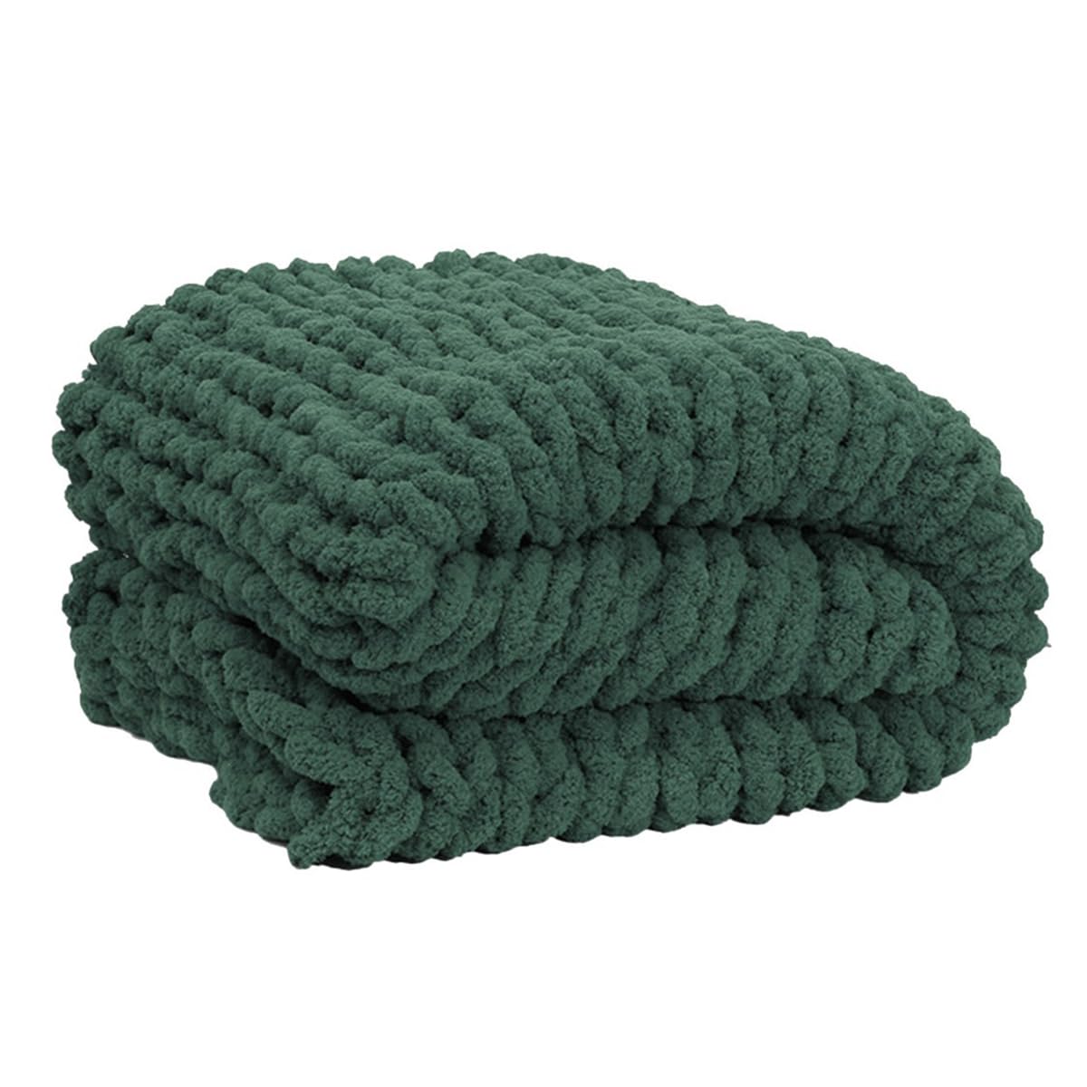 Dazzluxe Chunky Knit Blanket Throw, Soft Chenille Yarn, Handmade Thick Cable Knit Crochet, Large Throw Blanket for Couch Home Decor, Dark Green, 120 * 180 cm